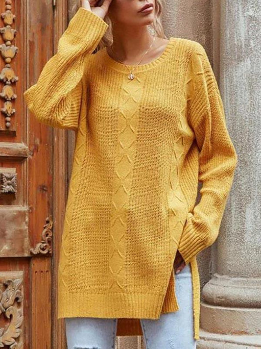 Drop Shoulder High Low Slit Tunic Sweater - Sweaters - INS | Online Fashion Free Shipping Clothing, Dresses, Tops, Shoes - 02/08/2021 - Autumn - Casual