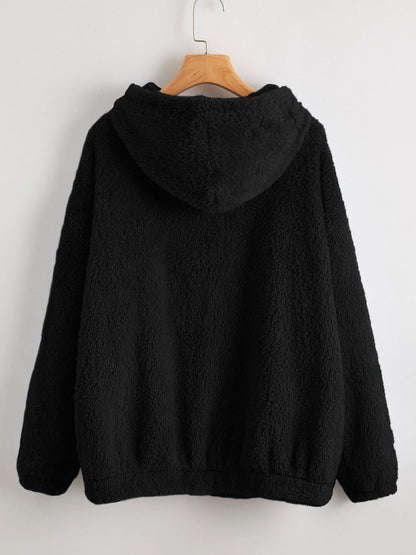 Drop Shoulder Kangaroo Pocket Teddy Hoodie - INS | Online Fashion Free Shipping Clothing, Dresses, Tops, Shoes