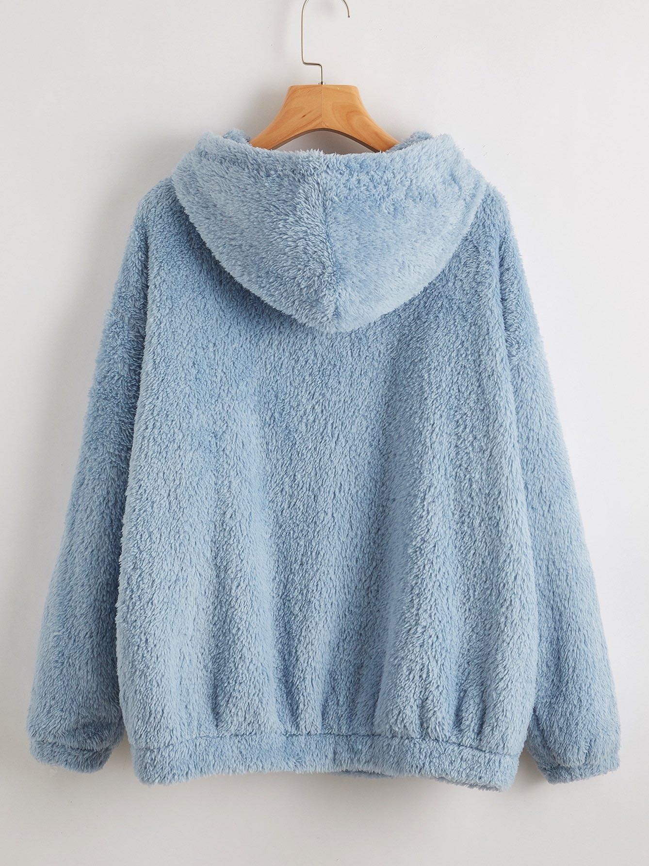 Drop Shoulder Kangaroo Pocket Teddy Hoodie - INS | Online Fashion Free Shipping Clothing, Dresses, Tops, Shoes