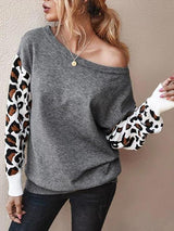Drop Shoulder Leopard Panel Pullover Sweater - Sweaters - INS | Online Fashion Free Shipping Clothing, Dresses, Tops, Shoes - 02/07/2021 - Autumn - Casual