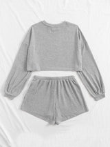 Drop Shoulder Rib-knit Tee and Drawstring Waist Shorts Set - INS | Online Fashion Free Shipping Clothing, Dresses, Tops, Shoes