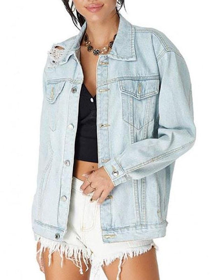 Drop Shoulder Ripped Pocket Denim Jacket - Jackets - INS | Online Fashion Free Shipping Clothing, Dresses, Tops, Shoes - 02/08/2021 - Autumn - Casual