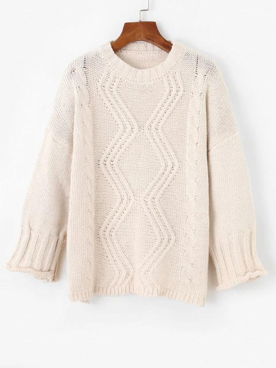 Drop Shoulder Slit Cable Knit Sweater - INS | Online Fashion Free Shipping Clothing, Dresses, Tops, Shoes