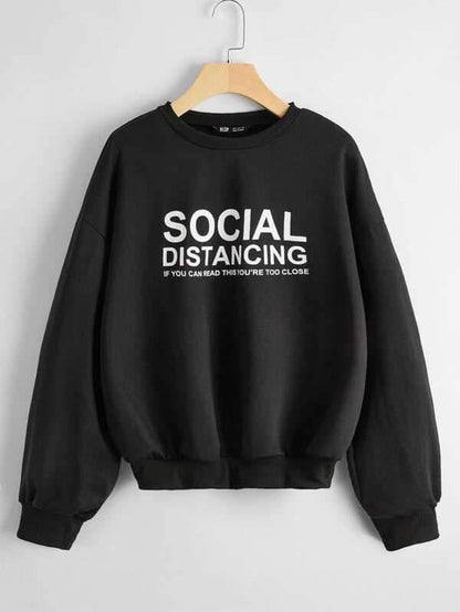 Drop Shoulder Slogan Graphic Pullover - Sweatshirts - INS | Online Fashion Free Shipping Clothing, Dresses, Tops, Shoes - 01/02/2021 - Black - Casual