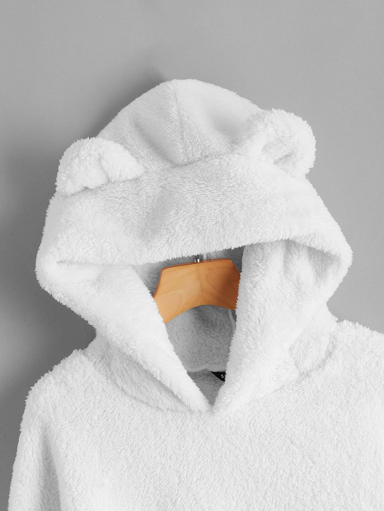 Drop Shoulder Solid Teddy Hoodie With Bear Ears - INS | Online Fashion Free Shipping Clothing, Dresses, Tops, Shoes