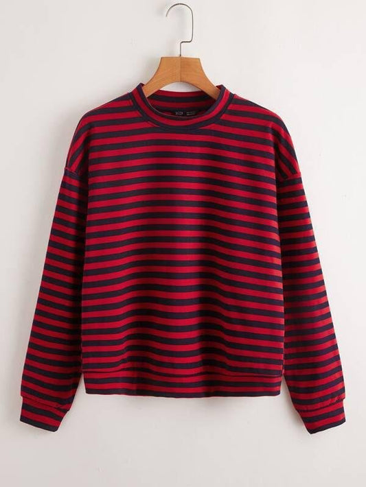 Drop Shoulder Striped Pullover - Sweatshirts - INS | Online Fashion Free Shipping Clothing, Dresses, Tops, Shoes - 01/30/2021 - Casual - Color_Red