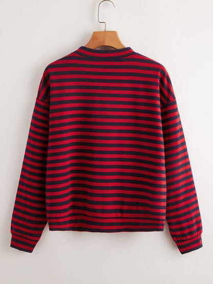 Drop Shoulder Striped Pullover - Sweatshirts - INS | Online Fashion Free Shipping Clothing, Dresses, Tops, Shoes - 01/30/2021 - Casual - Color_Red