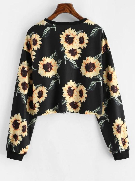 Drop Shoulder Sunflower Pattern Short Sweatshirt - INS | Online Fashion Free Shipping Clothing, Dresses, Tops, Shoes