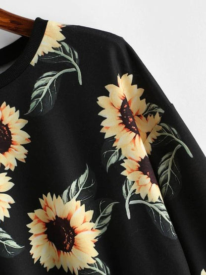 Drop Shoulder Sunflower Pattern Short Sweatshirt - INS | Online Fashion Free Shipping Clothing, Dresses, Tops, Shoes