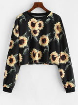 Drop Shoulder Sunflower Pattern Short Sweatshirt - INS | Online Fashion Free Shipping Clothing, Dresses, Tops, Shoes
