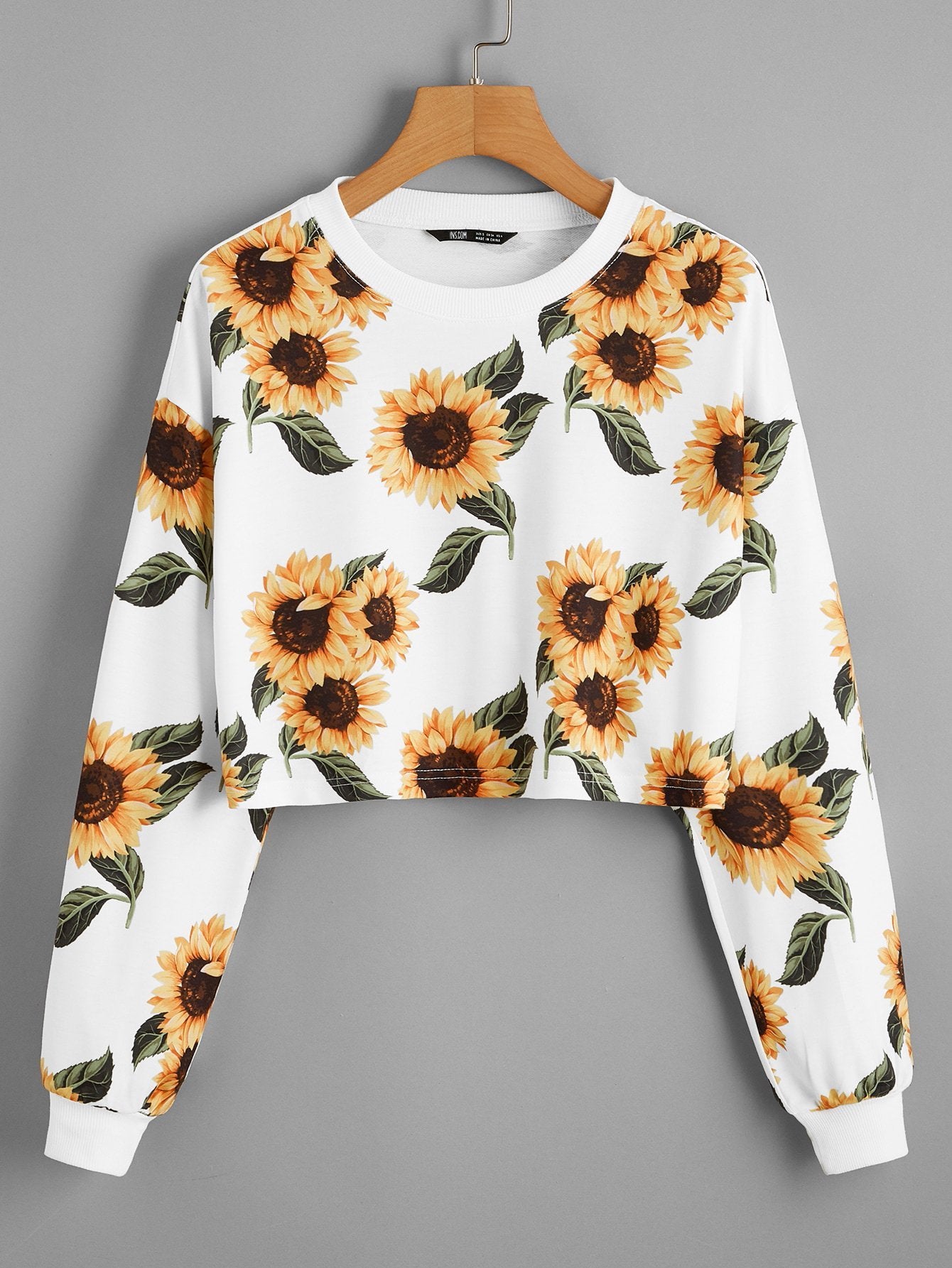 Drop Shoulder Sunflower Print Crop Pullover - INS | Online Fashion Free Shipping Clothing, Dresses, Tops, Shoes