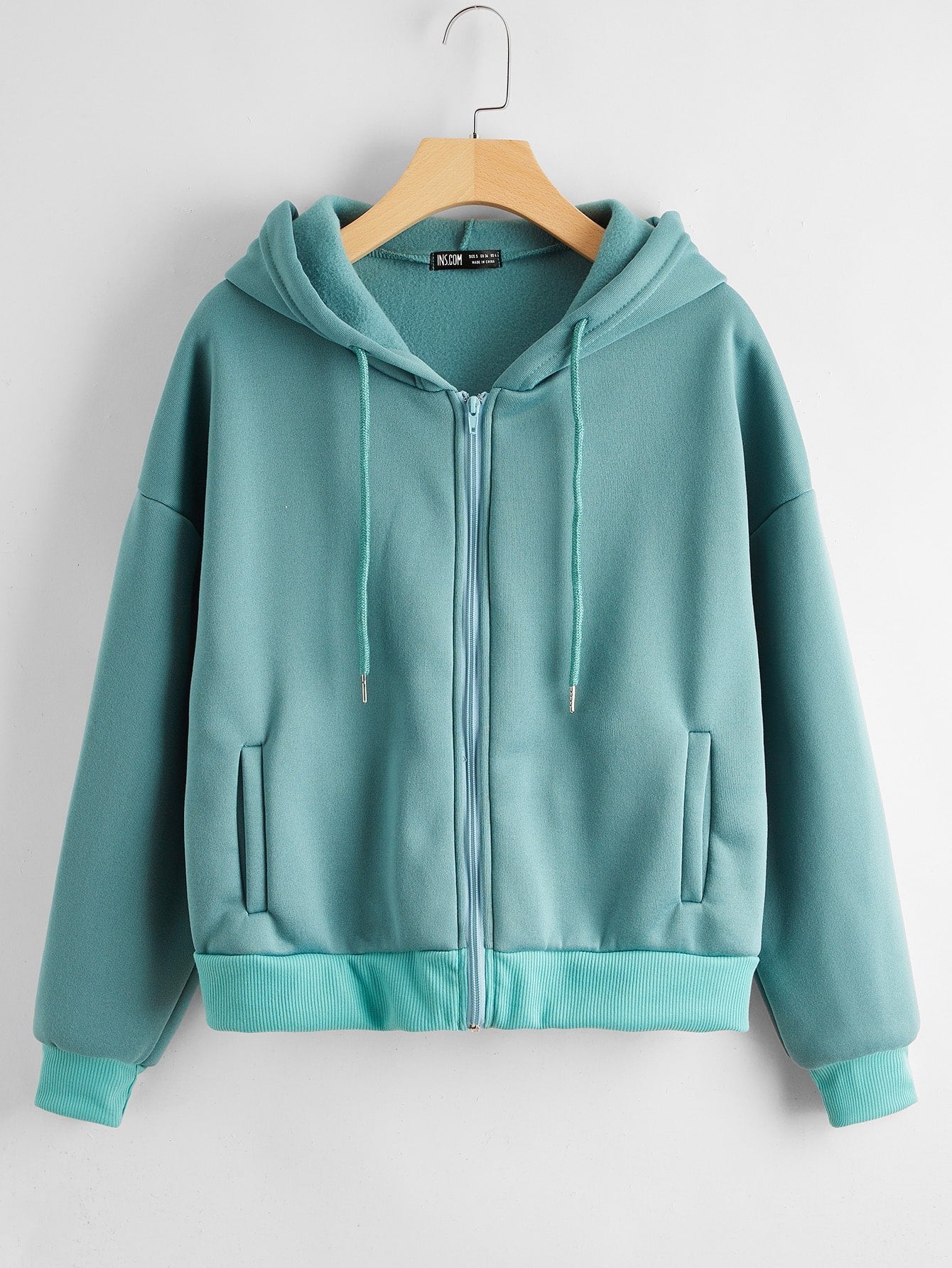 Drop Shoulder Zip Up Drawstring Hoodie - INS | Online Fashion Free Shipping Clothing, Dresses, Tops, Shoes