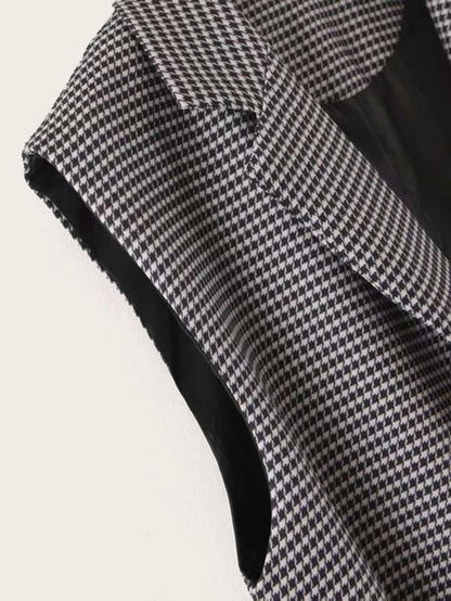 Dual Pockets Belted Houndstooth Blazer Vest - INS | Online Fashion Free Shipping Clothing, Dresses, Tops, Shoes