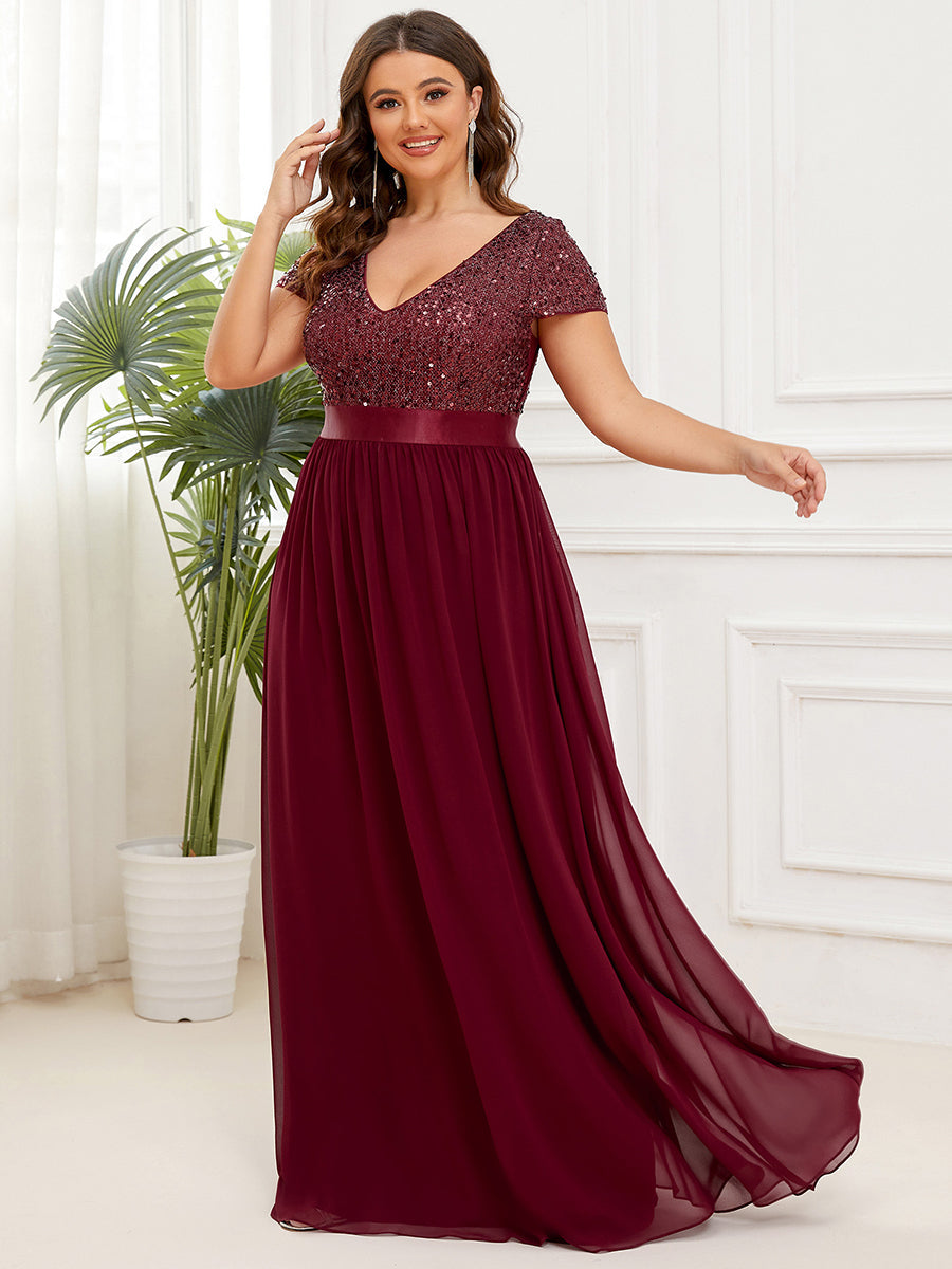 Plus Size Deep V Neck Pencil Wholesale Evening Dresses with Short Sleeves