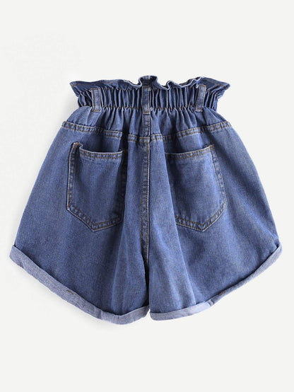 Elastic Waist Ripped Denim Shorts - INS | Online Fashion Free Shipping Clothing, Dresses, Tops, Shoes