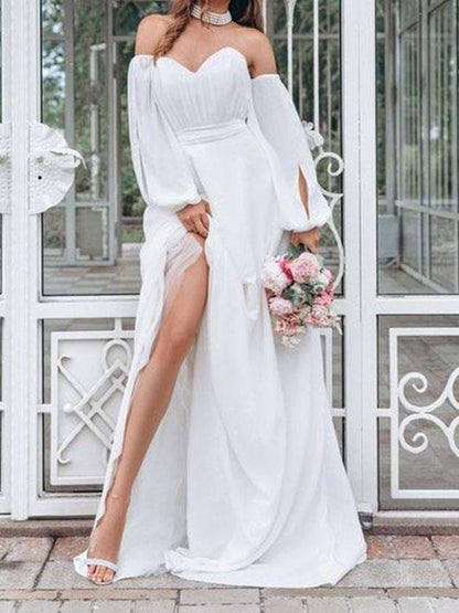 Elegant Lace Sleeve Big Swing Dress - Maxi Dresses - INS | Online Fashion Free Shipping Clothing, Dresses, Tops, Shoes - 19/07/2021 - 40-50 - color-white