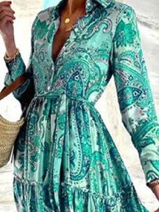 Elegant Long Sleeve V Neck Lapel Dress - Maxi Dresses - INS | Online Fashion Free Shipping Clothing, Dresses, Tops, Shoes - 23/06/2021 - 30-40 - color-blue