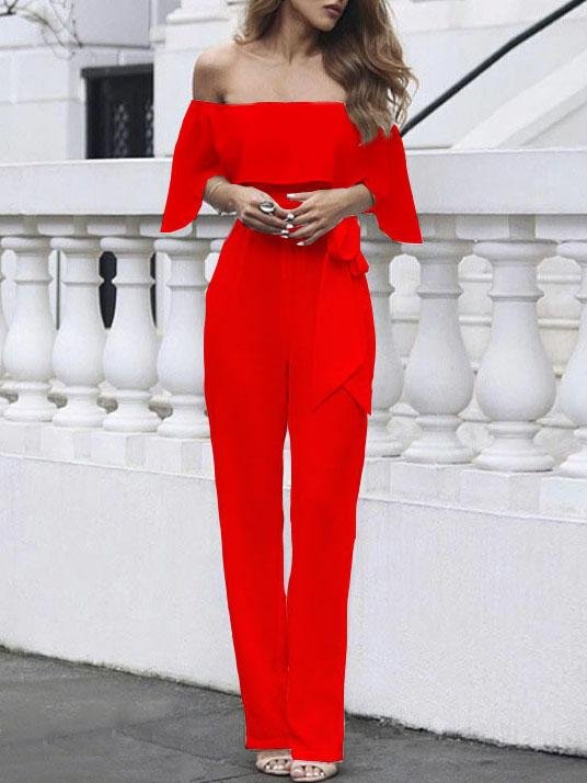 Elegant One-word Neck Off Shoulder Jumpsuit - Jumpsuit & Rompers - INS | Online Fashion Free Shipping Clothing, Dresses, Tops, Shoes - 26/07/2021 - 30-40 - Bottoms