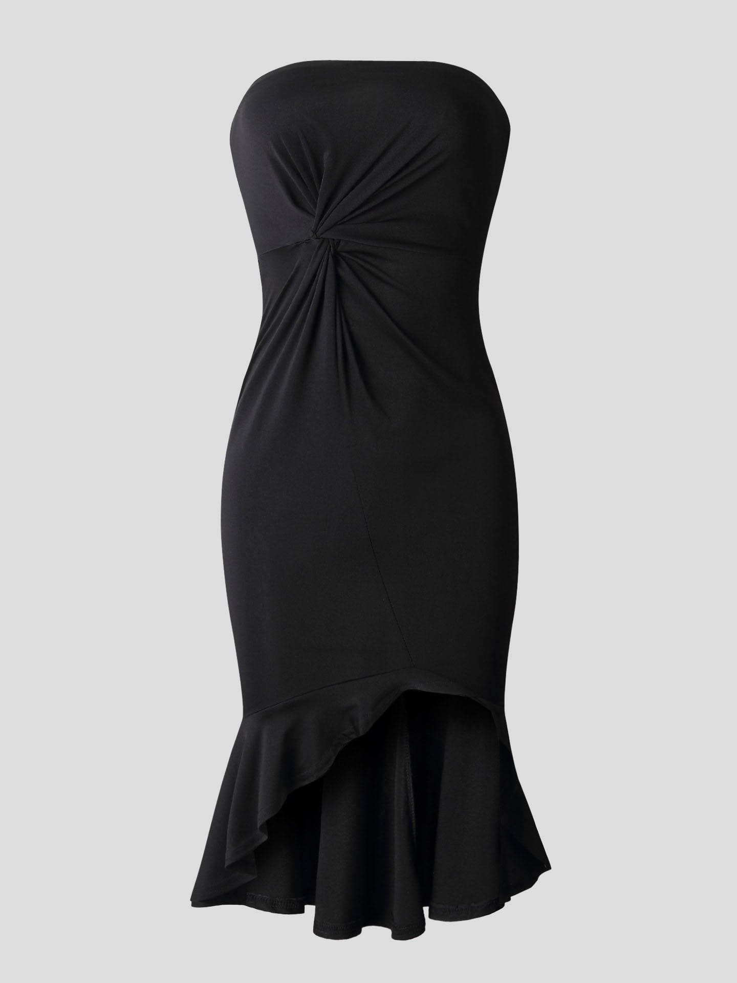 Elegant Solid Tube Top Slit Dress - Midi Dresses - INS | Online Fashion Free Shipping Clothing, Dresses, Tops, Shoes - 20-30 - 23/07/2021 - color-black