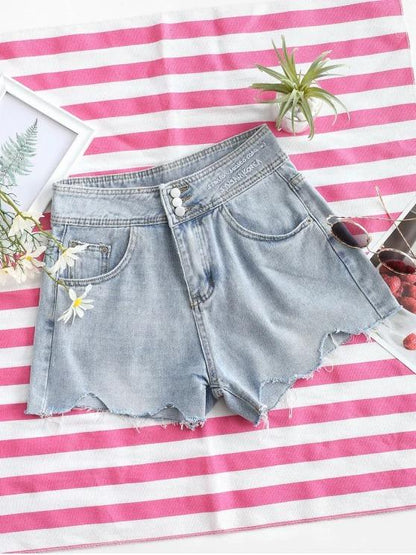 Embroidered Denim Frayed Hem Cutoff Shorts - INS | Online Fashion Free Shipping Clothing, Dresses, Tops, Shoes