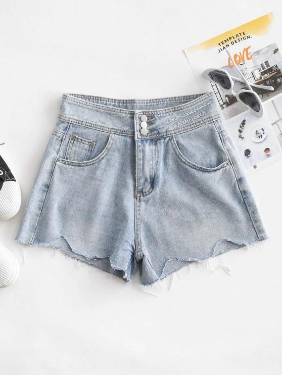 Embroidered Denim Frayed Hem Cutoff Shorts - INS | Online Fashion Free Shipping Clothing, Dresses, Tops, Shoes