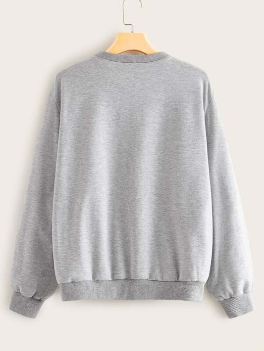 Embroidered Heather Grey Sweatshirt - INS | Online Fashion Free Shipping Clothing, Dresses, Tops, Shoes
