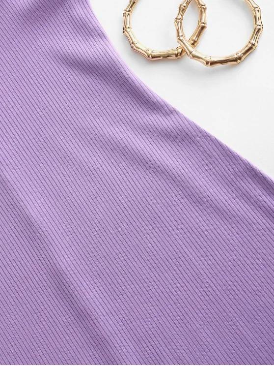 Embroidered Ribbed Keyhole Halter Dress - Dresses - INS | Online Fashion Free Shipping Clothing, Dresses, Tops, Shoes - 02/09/2021 - Bodycon Dresses - Color_Purple