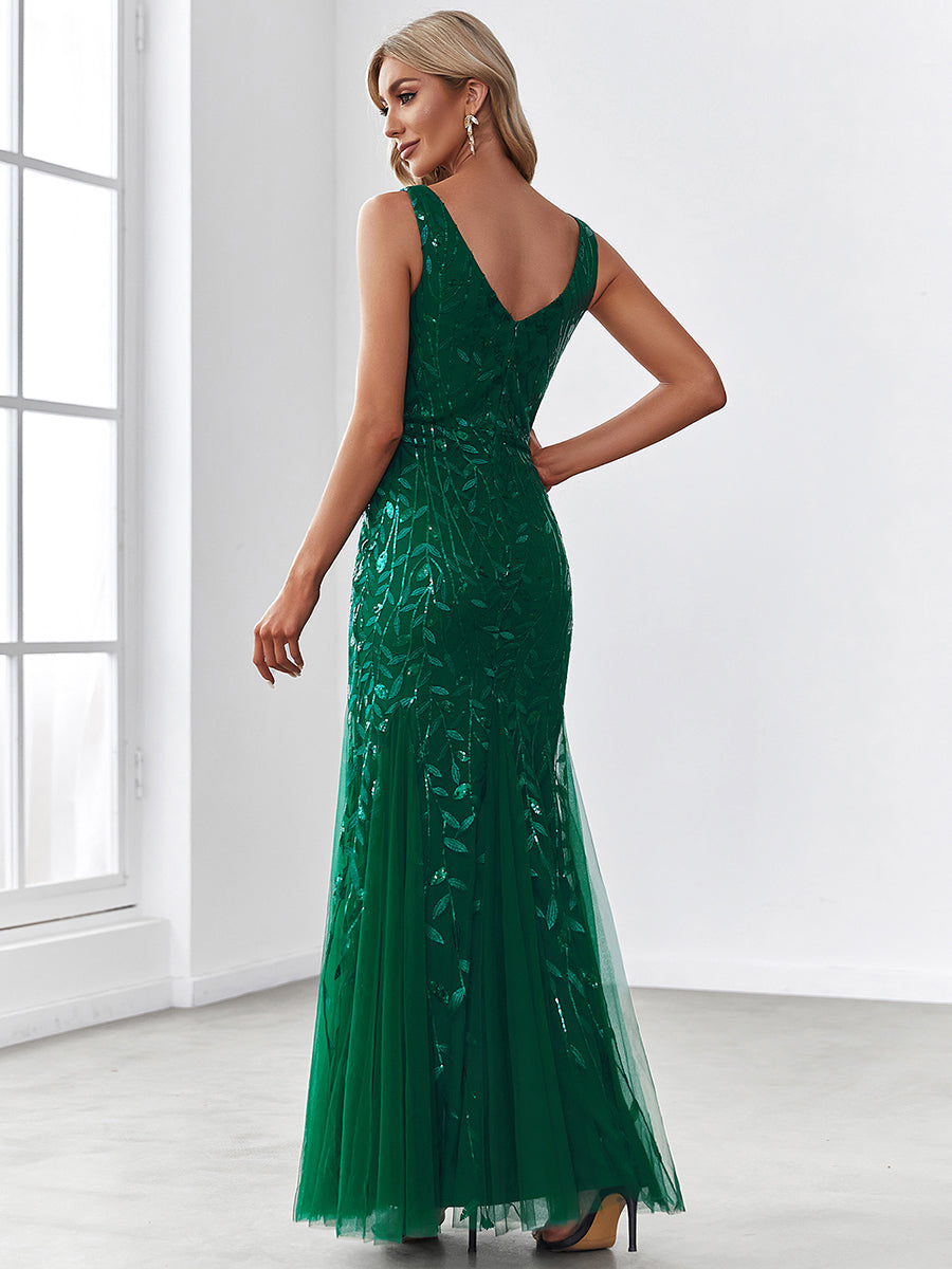 Sexy Wholesale Double V-Neck Sequin Mermaid Maxi Dresses For Evening