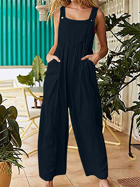 Ethnic Style Solid Button Suspender Jumpsuit - Jumpsuit & Rompers - INS | Online Fashion Free Shipping Clothing, Dresses, Tops, Shoes - 09/07/2021 - 20-30 - Bottoms