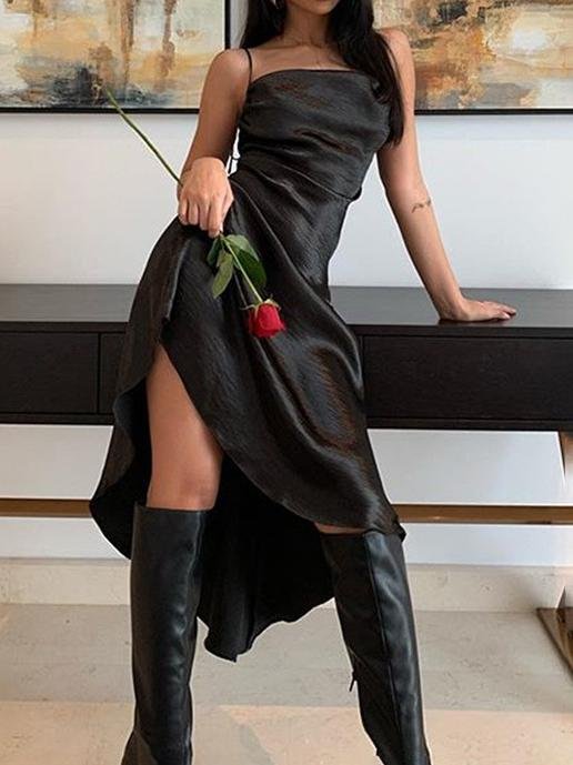Eye-catching Irregular Square Neck Suspender Dress - Midi Dresses - INS | Online Fashion Free Shipping Clothing, Dresses, Tops, Shoes - 19/07/2021 - 30-40 - color-black