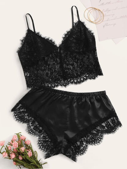 Eyelash Floral Lace Lingerie Set - INS | Online Fashion Free Shipping Clothing, Dresses, Tops, Shoes
