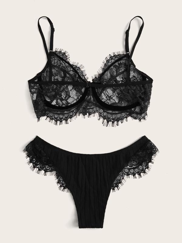 Eyelash Lace Underwire Lingerie Set - INS | Online Fashion Free Shipping Clothing, Dresses, Tops, Shoes