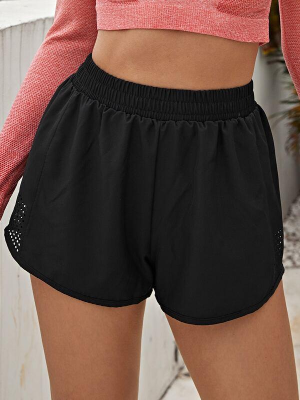 Eyelet Cut Out Solid Sports Shorts - INS | Online Fashion Free Shipping Clothing, Dresses, Tops, Shoes