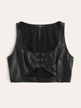 Eyelet Lace Up Cut-out PU Crop Tank Top - INS | Online Fashion Free Shipping Clothing, Dresses, Tops, Shoes
