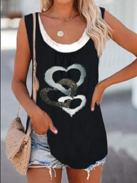 Fake Two-piece Love Print Casual Vest - Tank Tops - INS | Online Fashion Free Shipping Clothing, Dresses, Tops, Shoes - 10-20 - 14/07/2021 - color-black