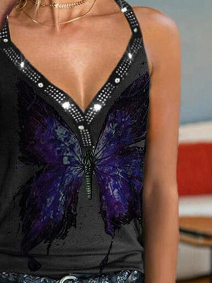 Fashion Butterfly Print Sleeveless Camisole - Tank Tops - INS | Online Fashion Free Shipping Clothing, Dresses, Tops, Shoes - 10/06/2021 - Color_Green - Color_Purple