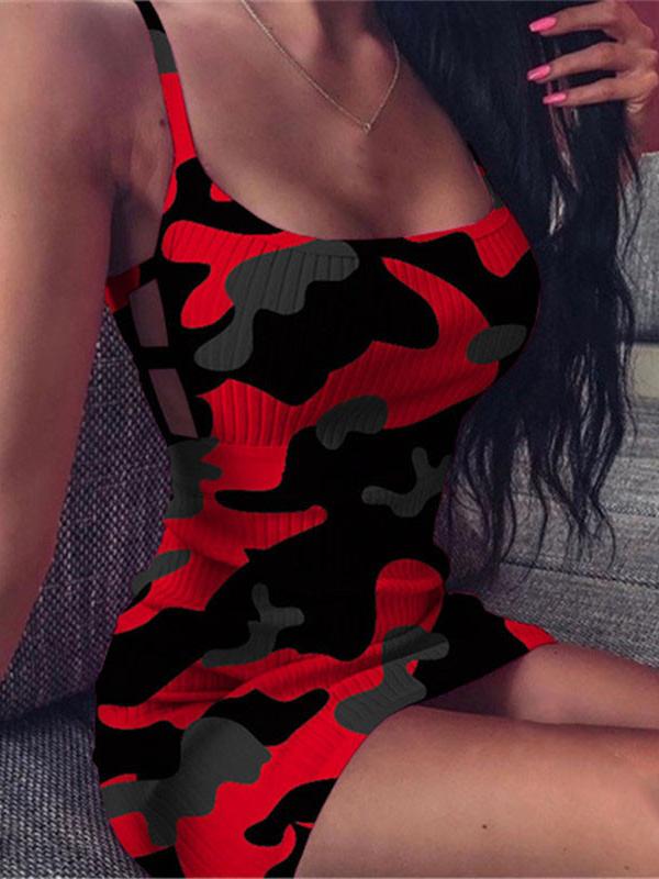 Fashion Camouflage Strap Bodycon Dress - Mini Dresses - INS | Online Fashion Free Shipping Clothing, Dresses, Tops, Shoes - 03/07/2021 - 10-20 - color-blue