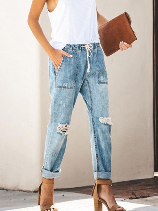 Fashion Casual Street Hipster Straight Leg Ripped Trousers Jeans - Jeans - INS | Online Fashion Free Shipping Clothing, Dresses, Tops, Shoes - 20-30 - 21/07/2021 - Bottoms