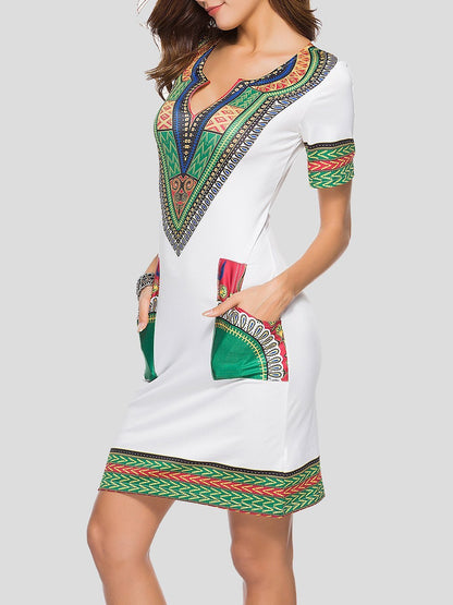 Fashion Ethnic Print Pocket Dress - Mini Dresses - INS | Online Fashion Free Shipping Clothing, Dresses, Tops, Shoes - 20-30 - 24/06/2021 - color-gray