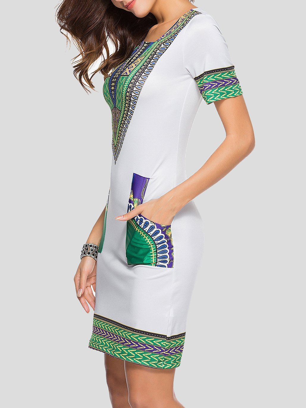 Fashion Ethnic Print Pocket Dress - Mini Dresses - INS | Online Fashion Free Shipping Clothing, Dresses, Tops, Shoes - 20-30 - 24/06/2021 - color-gray