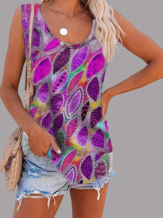 Fashion Feather Print U-neck Sleeveless Vest - Tank Tops - INS | Online Fashion Free Shipping Clothing, Dresses, Tops, Shoes - 10-20 - 17/06/2021 - color-blue