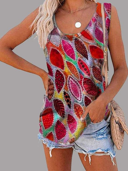 Fashion Feather Print U-neck Sleeveless Vest - Tank Tops - INS | Online Fashion Free Shipping Clothing, Dresses, Tops, Shoes - 10-20 - 17/06/2021 - color-blue