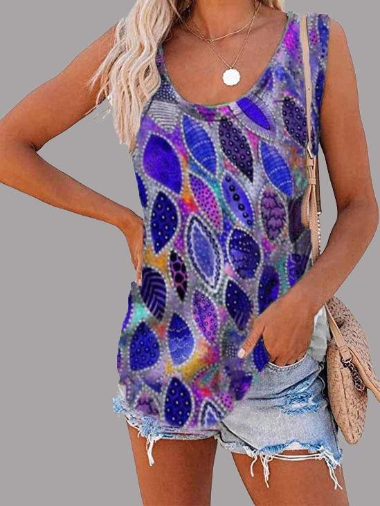 Fashion Feather Print U-neck Sleeveless Vest - Tank Tops - INS | Online Fashion Free Shipping Clothing, Dresses, Tops, Shoes - 10-20 - 17/06/2021 - color-blue
