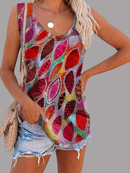 Fashion Feather Print U-neck Sleeveless Vest - Tank Tops - INS | Online Fashion Free Shipping Clothing, Dresses, Tops, Shoes - 10-20 - 17/06/2021 - color-blue