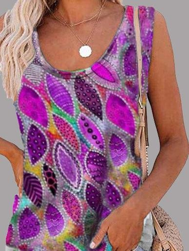 Fashion Feather Print U-neck Sleeveless Vest - Tank Tops - INS | Online Fashion Free Shipping Clothing, Dresses, Tops, Shoes - 10-20 - 17/06/2021 - color-blue