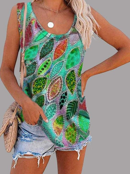 Fashion Feather Print U-neck Sleeveless Vest - Tank Tops - INS | Online Fashion Free Shipping Clothing, Dresses, Tops, Shoes - 10-20 - 17/06/2021 - color-blue