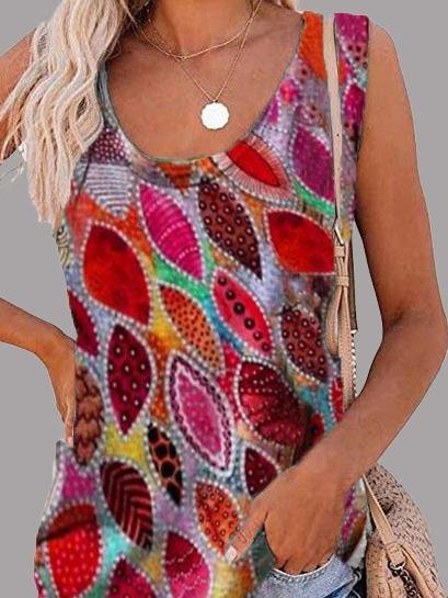 Fashion Feather Print U-neck Sleeveless Vest - Tank Tops - INS | Online Fashion Free Shipping Clothing, Dresses, Tops, Shoes - 10-20 - 17/06/2021 - color-blue