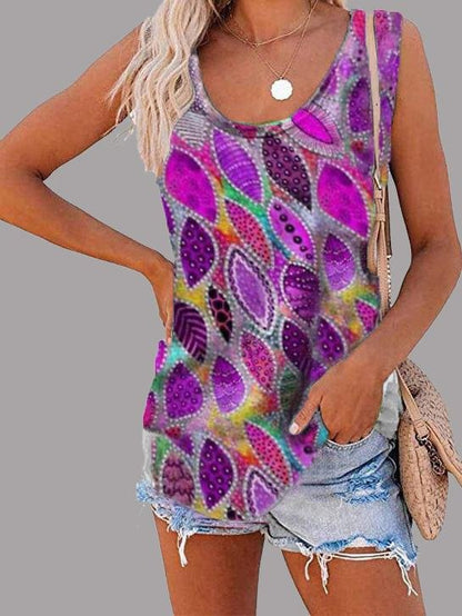 Fashion Feather Print U-neck Sleeveless Vest - Tank Tops - INS | Online Fashion Free Shipping Clothing, Dresses, Tops, Shoes - 10-20 - 17/06/2021 - color-blue