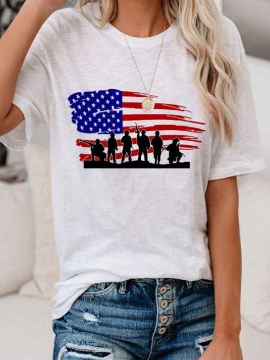 Fashion Flag Print Short-sleeved T-shirt - T-shirts - INS | Online Fashion Free Shipping Clothing, Dresses, Tops, Shoes - 02/07/2021 - 10-20 - color-white