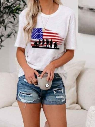 Fashion Flag Print Short-sleeved T-shirt - T-shirts - INS | Online Fashion Free Shipping Clothing, Dresses, Tops, Shoes - 02/07/2021 - 10-20 - color-white